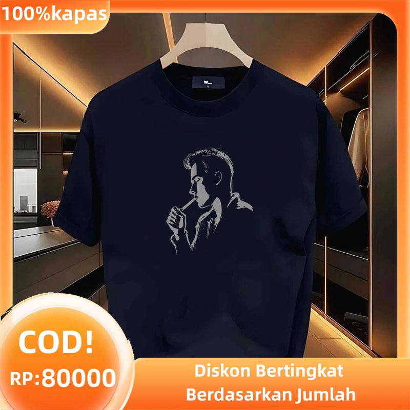 COD!Kaos T - Shirt Trend Lab Indo Hitam - Desain Gambar Wajah Pria Keren, Ideal untuk Gaya Masculin 