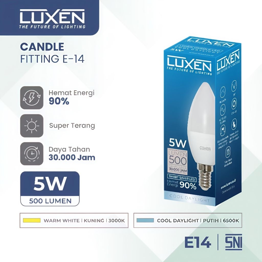 LUXEN LAMPU LED CANDLE 5 Watt Fitting E14 Cahaya Kuning