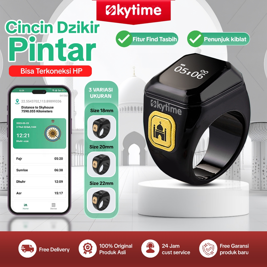Skytime Zikr Ring Lite SR01 Cincin Tasbih Digital Hitung Zikir Harian Muslim Modern Baterai Tahan La