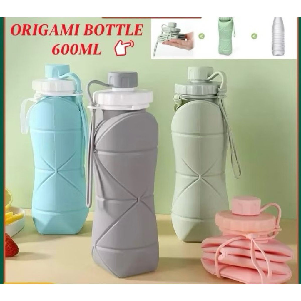 Botol Minum Lipat Silikon Portabel 600ml / Botol Air Olahraga Lipat /Botol Air Minum