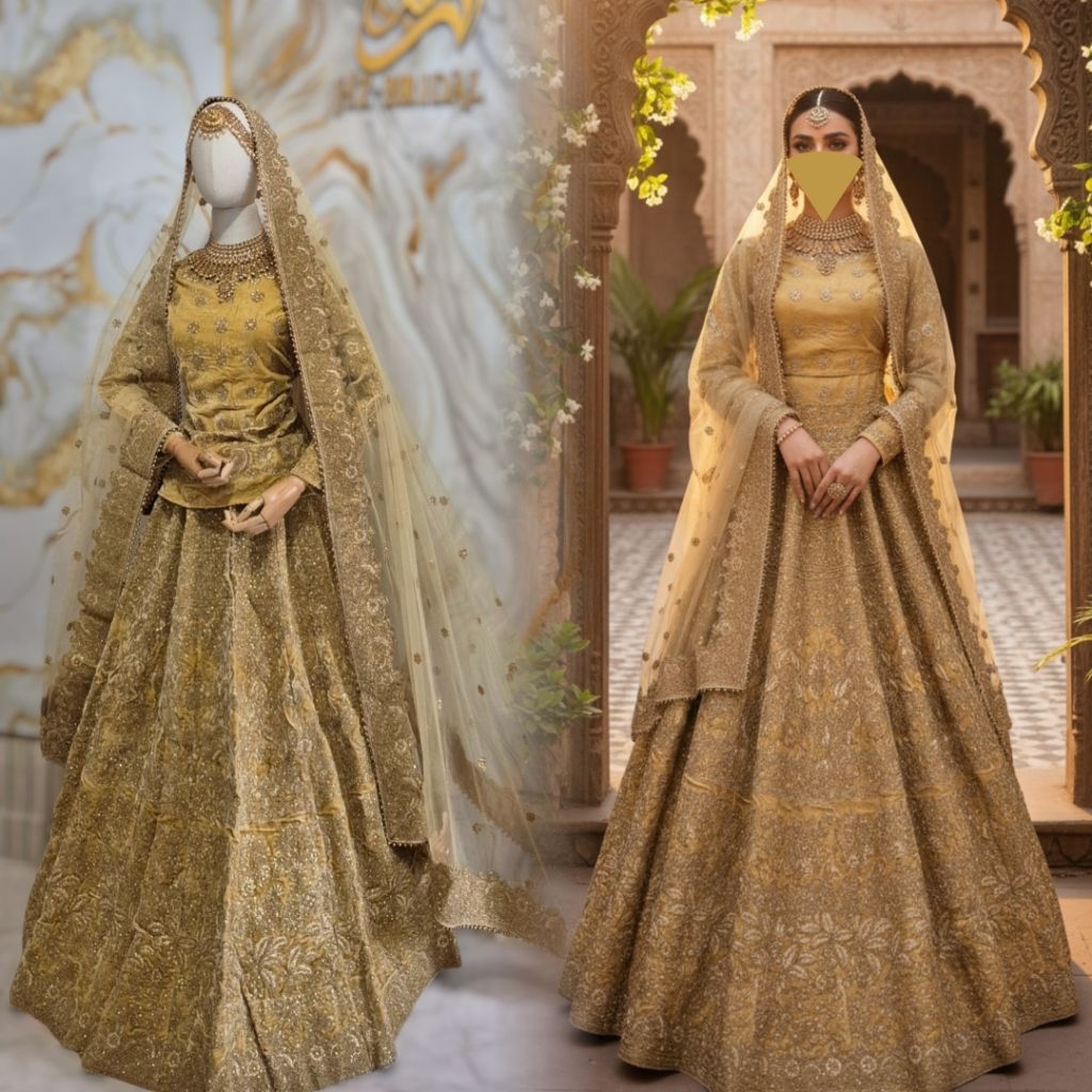 Gaun Pengantin Bridal Lehenga Gold – Bahan Velvet Bludru Elegan