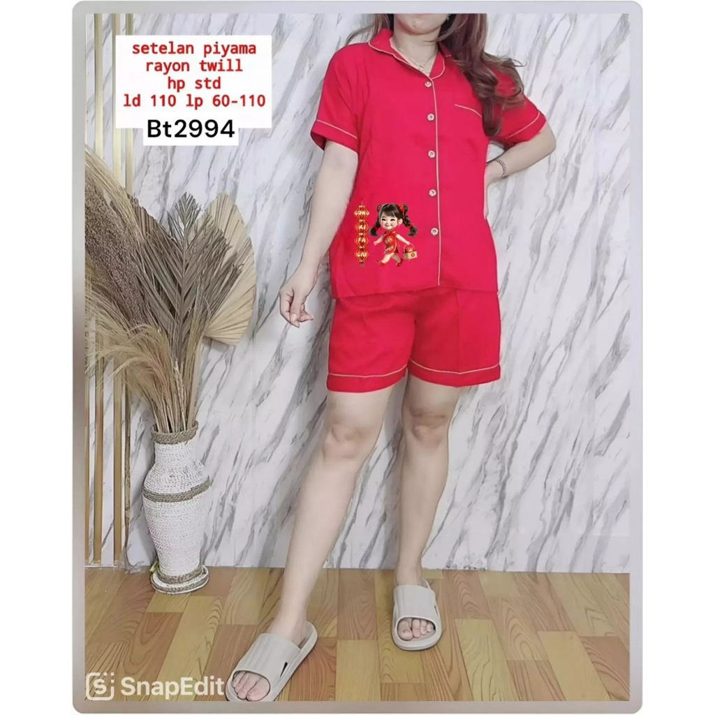 setelan baju tidur imlek /piyama cny merah rayon spr adem motif  sincia bigsize jumbo dewasa dan ana