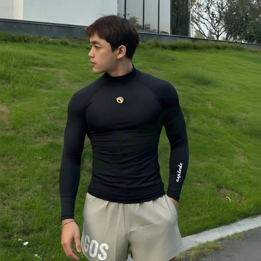 Baju Olahraga Pria Manset Sport Lari Gym Ketat Lengan Panjang Premium