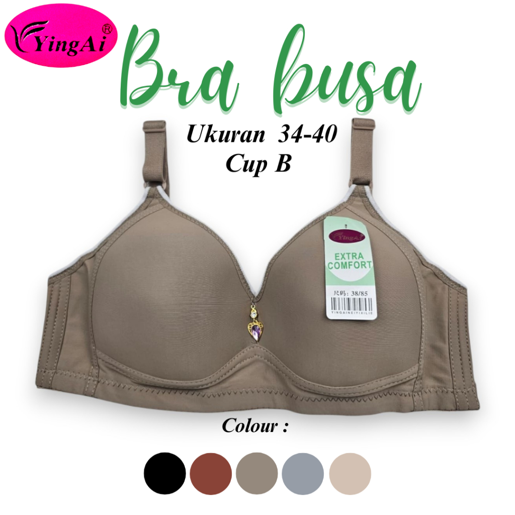 Bra Tanpa Kawat - Cup B Ukuran 38-44 | Full Cup Motif Polos Kait 3 | Ying Ai