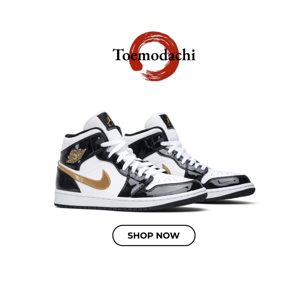 Toemodachi. - Sepatu Sneakers Air Jordan 1 Mid Patent Black White Gold Authentic