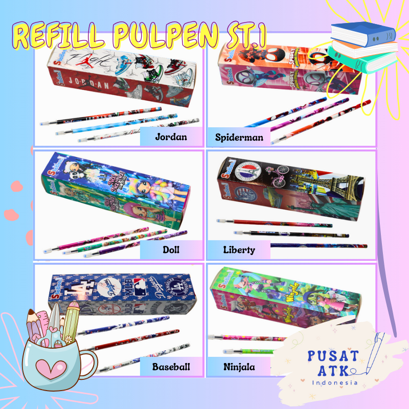 [1 Pack Isi 20pcs] Refill Pulpen Gel Ink 0.38mm Needle Tip Fancy Pen Karakter