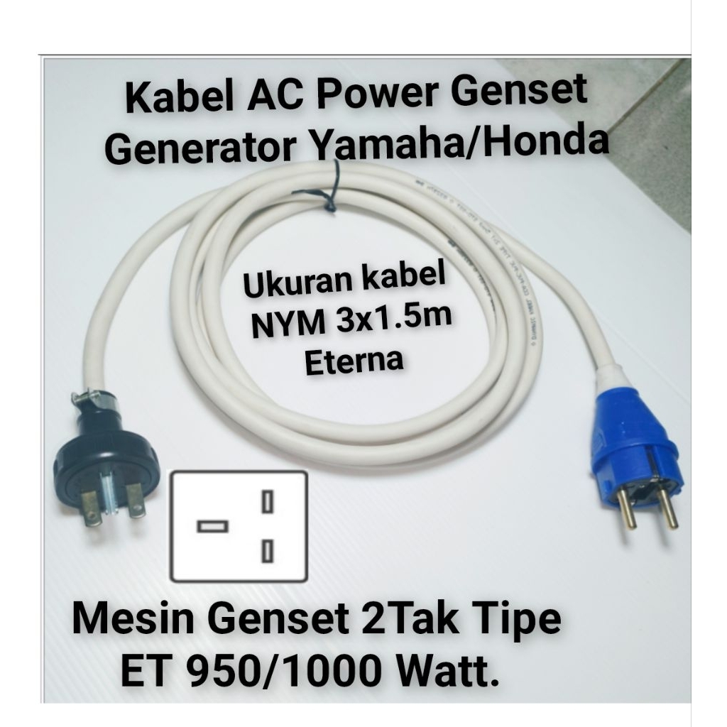 Kabel AC power Genset generator mesin Genset honda Yamaha Steker Colokan 3kaki Penghubung mesin Gene