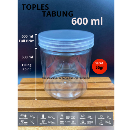 Toples Tabung Cylinder 600 ml - Toples Jar Plastik 600 ml / 600ml