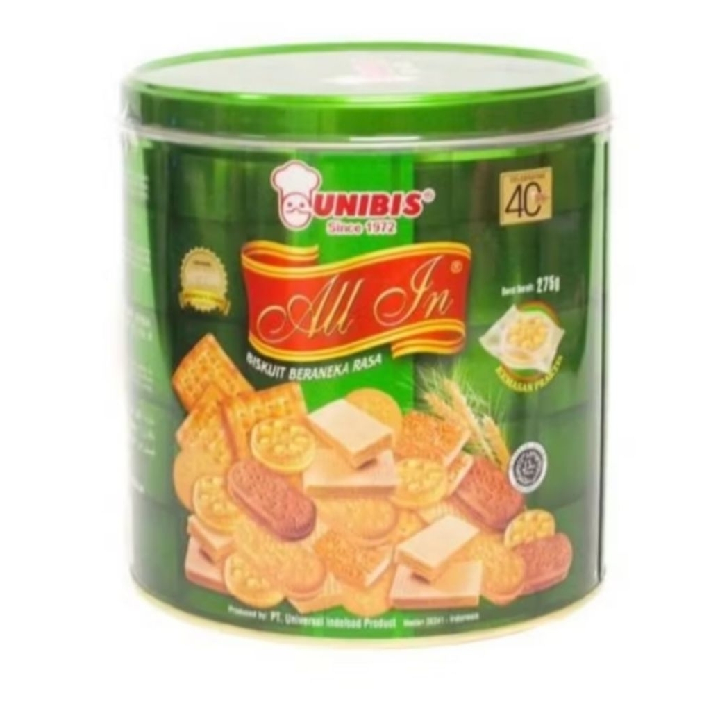 Unibis All In Biscuit (235 Gram) Unibis Biskuit Kaleng Bulat