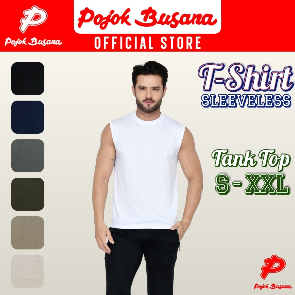 Pojok Busana T-Shirt Tanpa Lengan Pria Polos - Kaos Singlet Cowok Tanktop - Tank Top Santai OlahRaga