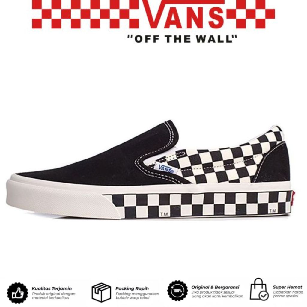Sepatu Vans Slip On Classic Sidewall Checkerboard Black White