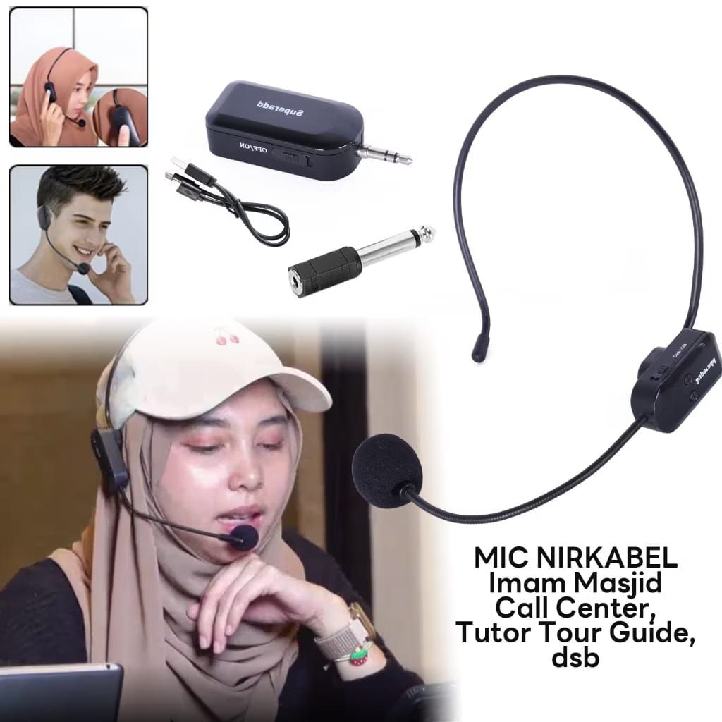 Mic wirelles clip on bando heandset microphone wirelles meating mengajar streaming  rekam vidio mic 