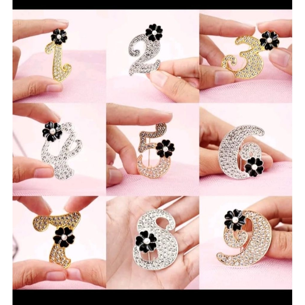aksesoris Bros motif angka Bros dada motif angka gold dan silver