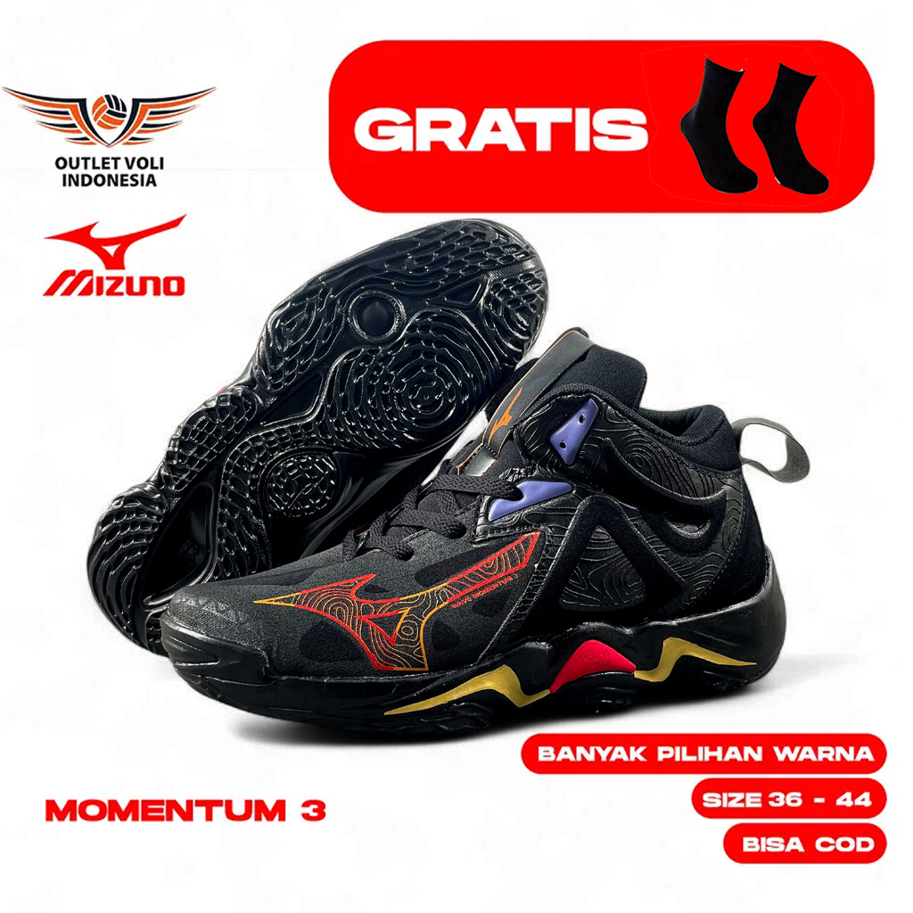 Sepatu Voli Mizuno Wave Momentum 3 Black Orange Volley Mizuno Import Promo Sepatu Volley Sepatu Sepa