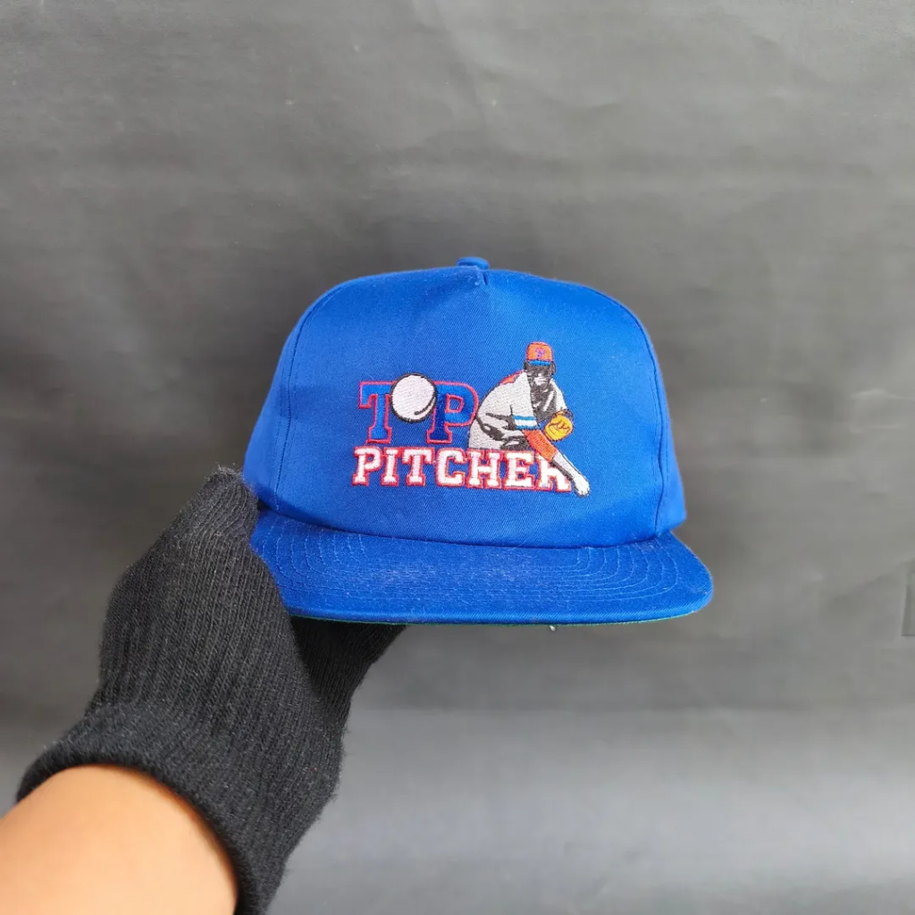 Topi Vintage Snapback Unisex Pria Wanita TOP PITCHER 1994 Biru