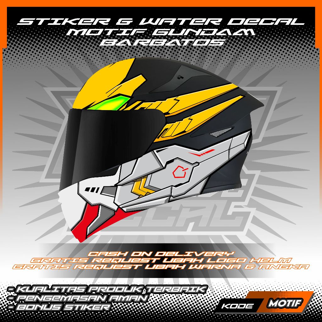 STIKER & WATER DECAL HELM MOTIF GUNDAM BARBATOS