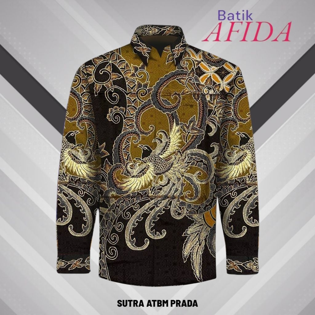 Kain Batik Tulis Exclusive Sutra ATBM Prada Tinta Emas -Batik Asli Tulis Manual Pola Kemeja sp20