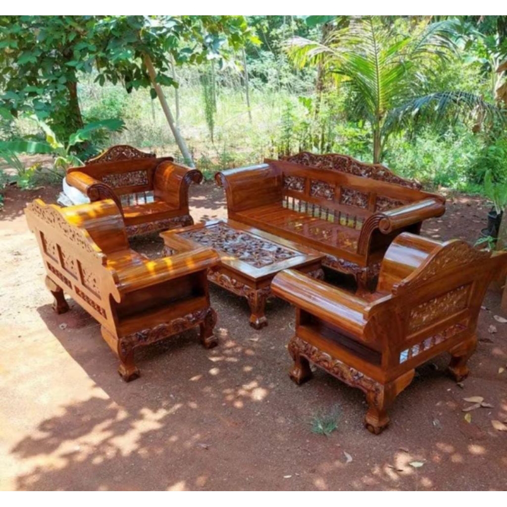 Set Kursi Tamu Madura Ukir Kayu Jati Kaki Macan Jumbo