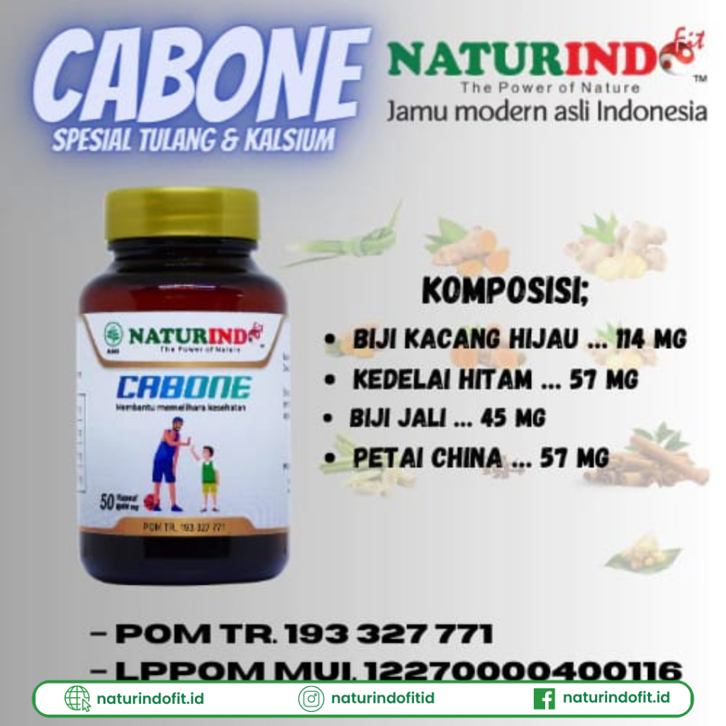 Naturindo Cabone – Suplemen Peninggi Badan Halal BPOM dan Kaya Manfaat Jaga Kesehatan Tulang Cabone