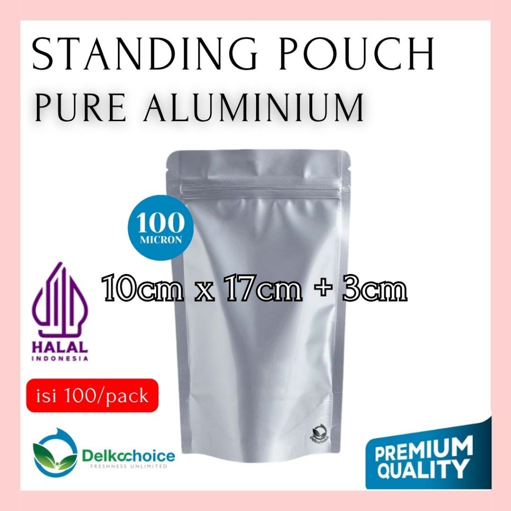 DELKOCHOICE STANDING POUCH PURE ALUMINIUM FOIL ZIPLOCK 10x17