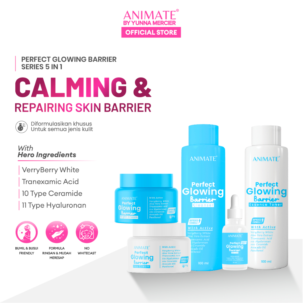 Paket Animate Perfect Glowing Barrier Skin Repair 5in1 Memperbaiki Skin Barrier Bebas Jerawat - Pake