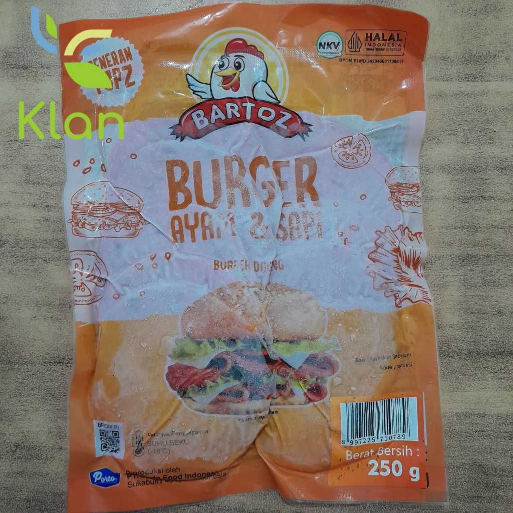 BARTOZ ISI BURGER  AYAM SAPI  ISI 10 / BARTOZ BURGER SAPI REGULER 250 GR / ISI BURGER SAPI/ BEEF BUR