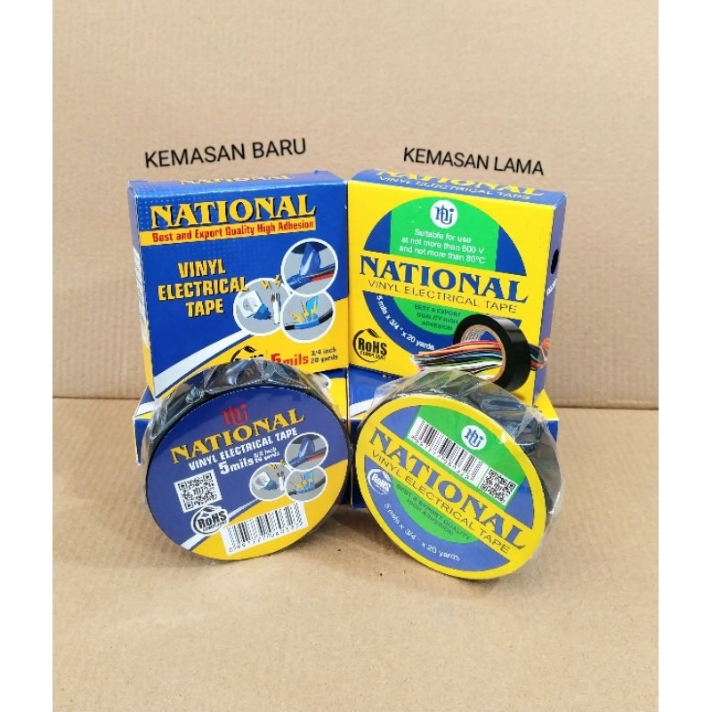 NATIONAL isi 1 pcs-ISOLASI LISTRIK ISOLASI PVC BLACK TAHAN PANAS/ ELECTRICAL VINYL TAPE ORIGINAL 19 x 20 meter harga per 1 pcs