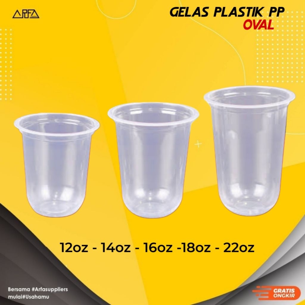 Gelas Plastik PP Cup Oval 12oz 14oz 16oz 18oz 22oz