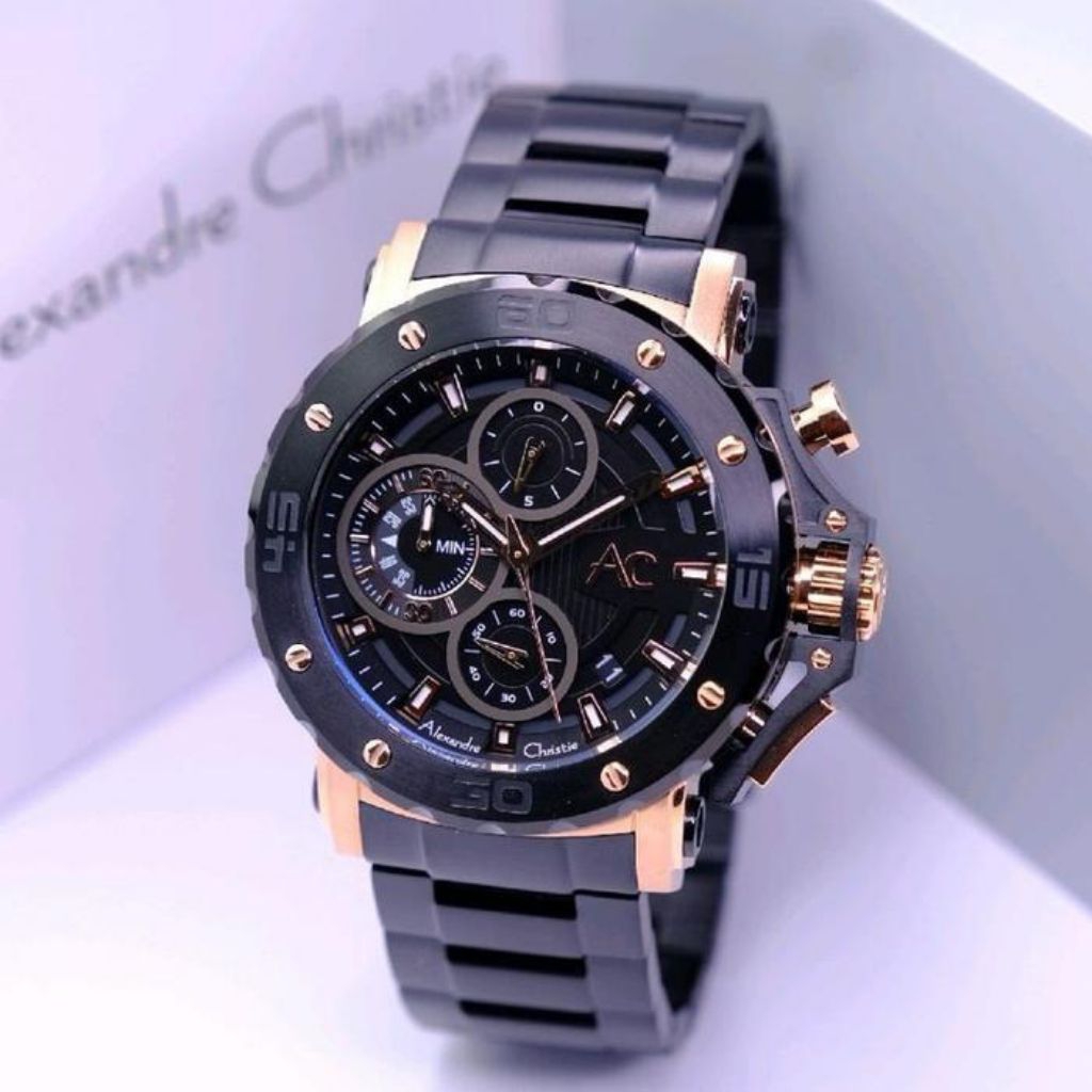 JAM TANGAN PRIA ALEXANDRE CHRISTIE  AC 9205 AC 9205 ROSEGOLD BLACK ORIGINAL BERGARANSI RESMI