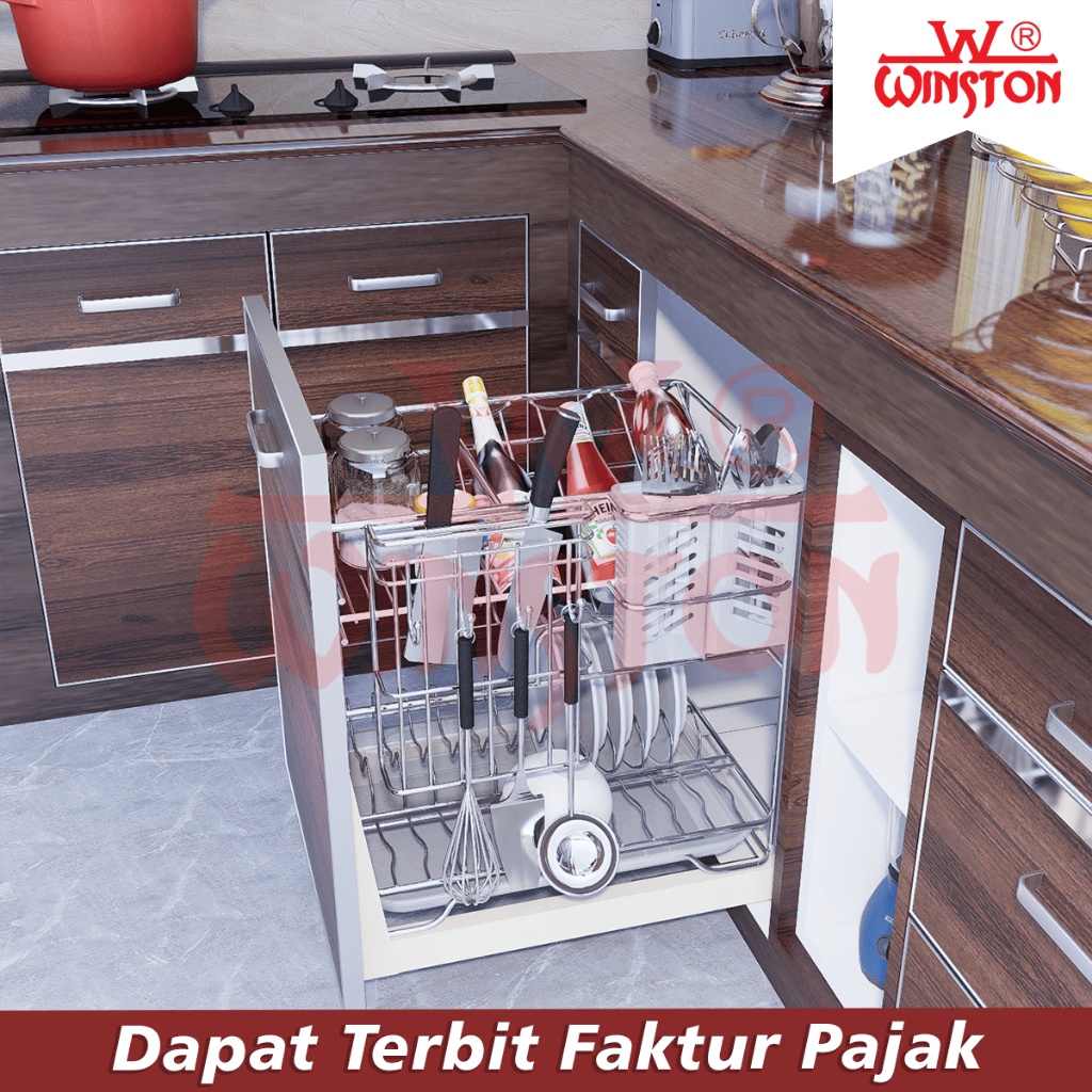 Rak Tarik Piring Pisau Botol Bumbu Dapur 2 Susun Stainless Winston WW 010 J for Kitchen Set Kabinet 