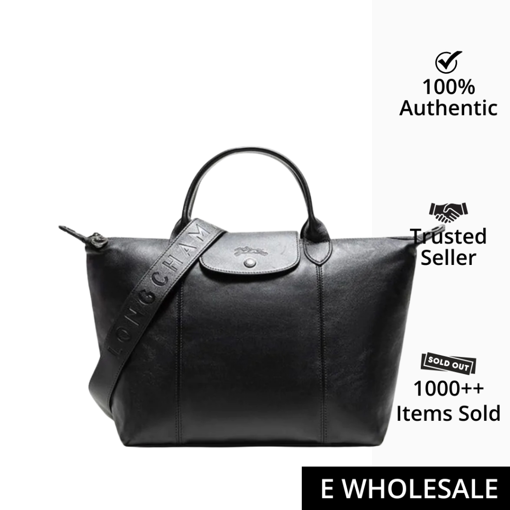 Longchamp Le Pliage Cuir L Top Handle Bag Black (L1630757001)