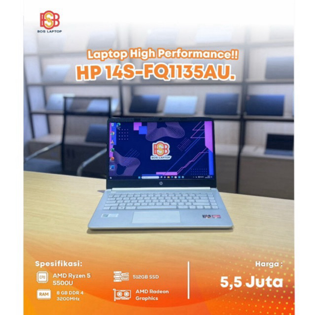 HP 14S-FQ1135U AMD Ryzen 5 5500U 8/512GB