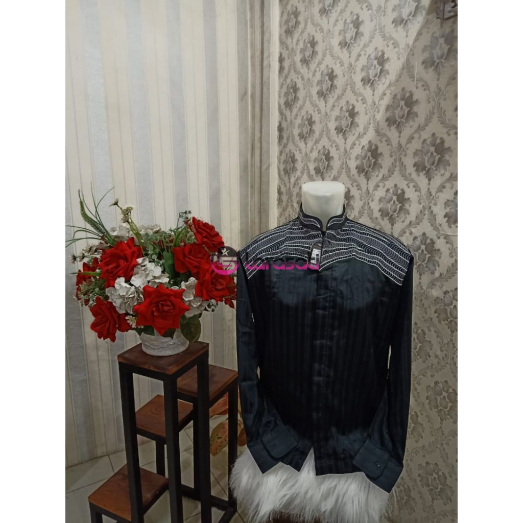 baju Koko lengan panjang SAJIDAH hitam/ baju Koko kekinian/ baju Koko terbaru