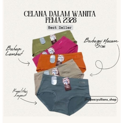 Grosir 1 Lusin FEMA 2328 Celana Dalam Wanita Polos