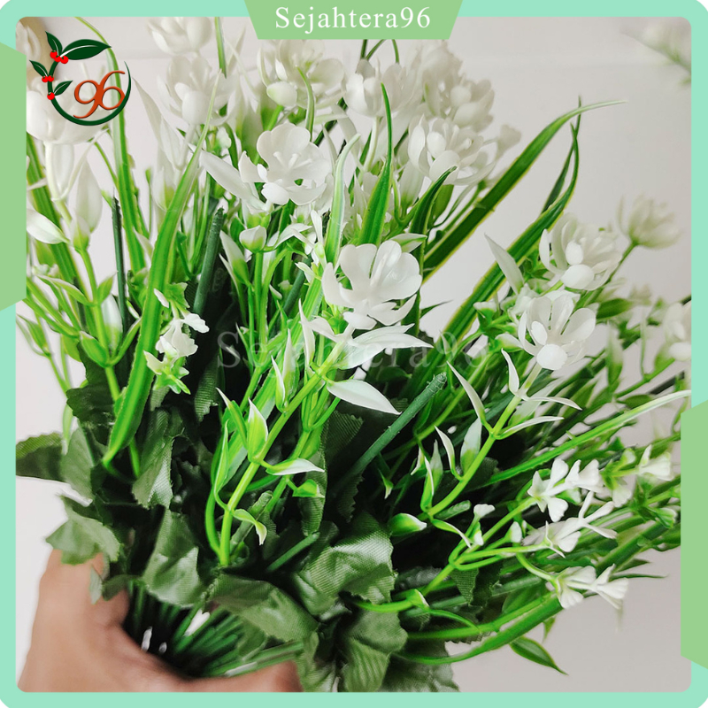 Tangkai Dan Aksesoris Daun Lusinan Cabang 5 Artificial - Motif Bunga/Melati/Semanggi/Keong/Polos