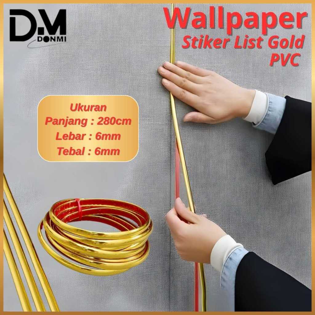 Donmi - Wall STICKER Panjang 3 meter PVC list gold  / LIST PLAT STRIP MIRROR / LIST GOLD PLAT STRIP 