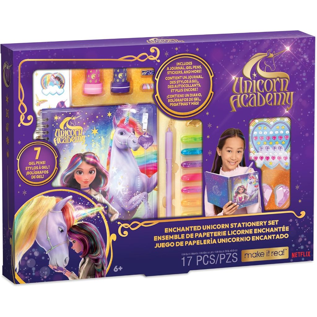 Make It Real: Unicorn Academy: Enchanted Unicorn Stationery Set - 17pc Journal Kit,