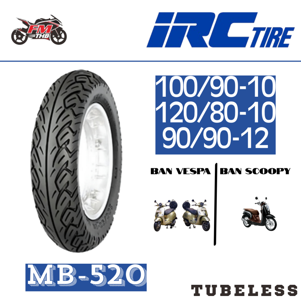 Ban IRC MB520 MB-520 Ring 10 & 12 Tubeless - Ban Motor Tubeless/Tubles (Pilih Ukuran)