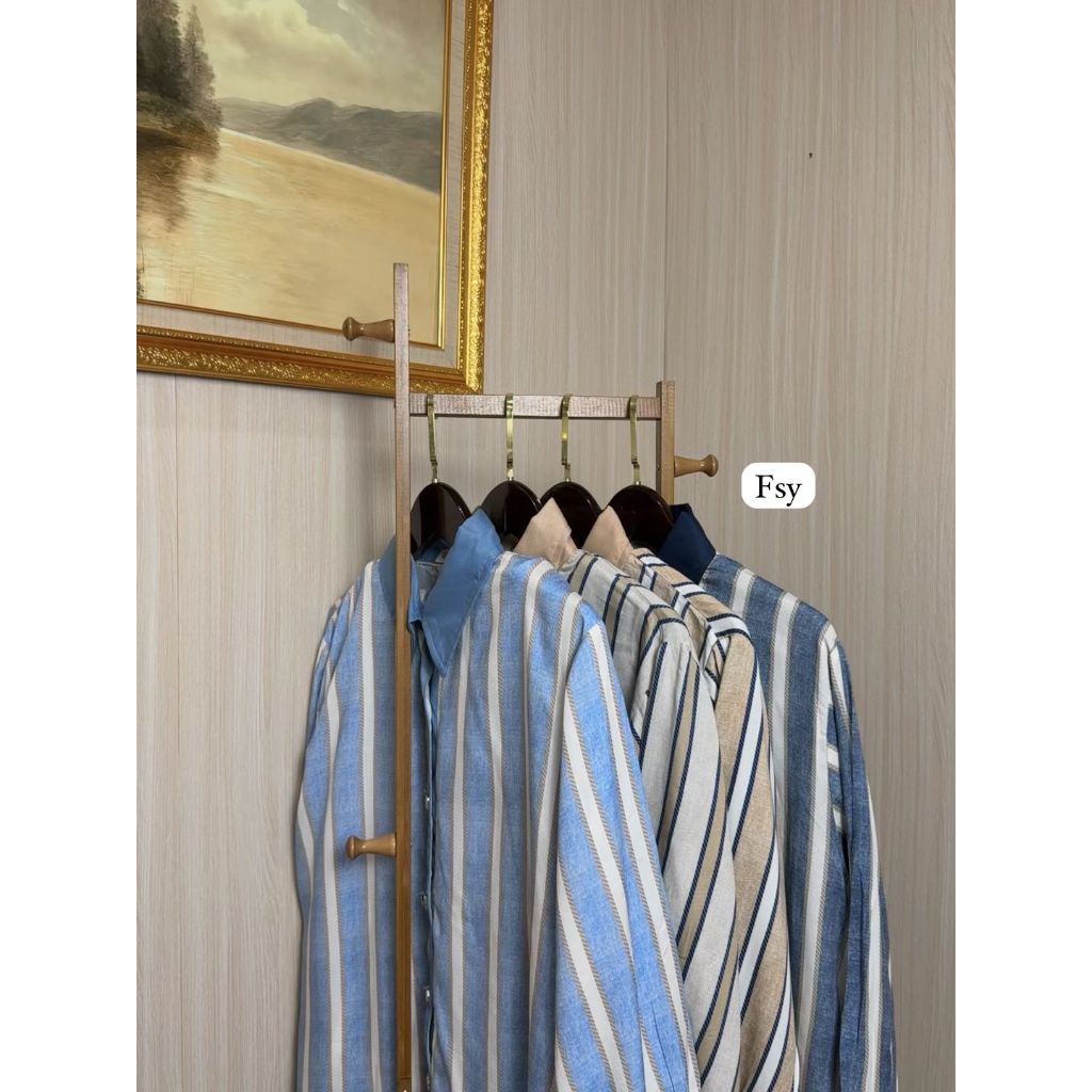 New#A03.51K - OneSet Wanita Atasan Kemeja Salur Kancing +Plus Celana Kulot Bangkok Import Premium / 