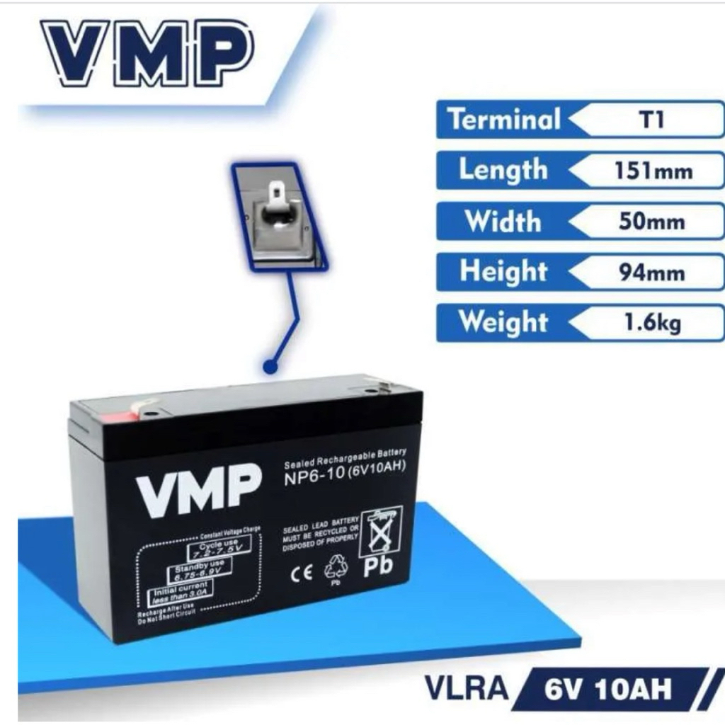 Baterai UPS VMP 6V 10AH aki ups vrla 6v 10ah baterai vrla 6v 10ah