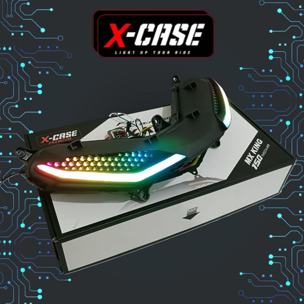 X Case Lampu Motor Yamaha MX King 150 KHDZ 14 RGB Colourfull Set Dengan Sen Dan Alis Running