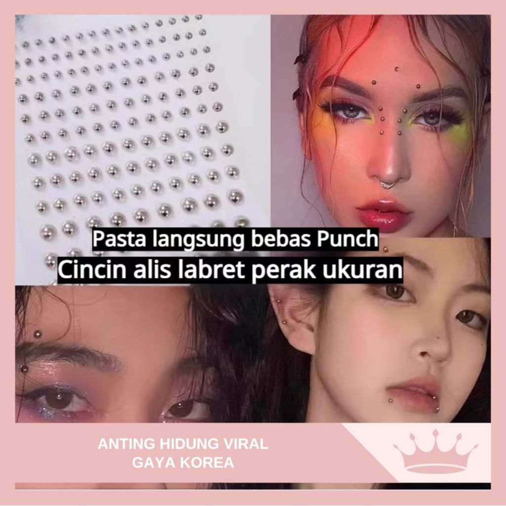 Anting Hidung Tempel / Stiker Manik Bentuk Bulat / Set Piercing Bibir, Set Piercing Hidung, Set Pier