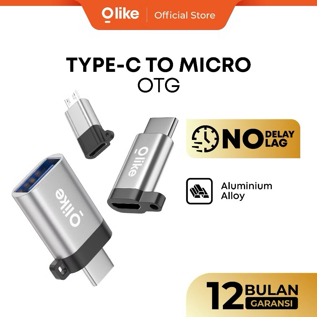 OLIKE Adapter OTG Tipe-C & Micro USB | OTG01 OTG02 OTG03 OTG04 | Hitam Silver - Type-C ke Micro, Mic