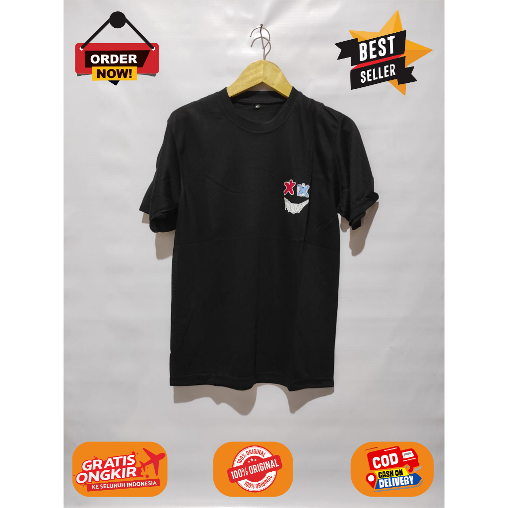 T-shirt Kaos Warna Hitam Smile Atasan Pria