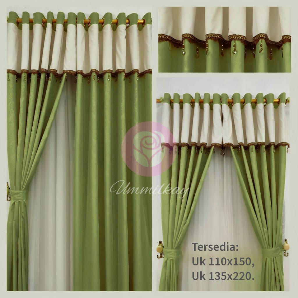 Gorden Polos Rumbai Renda Hati Kristal Poni Embos Jendela dan Pintu