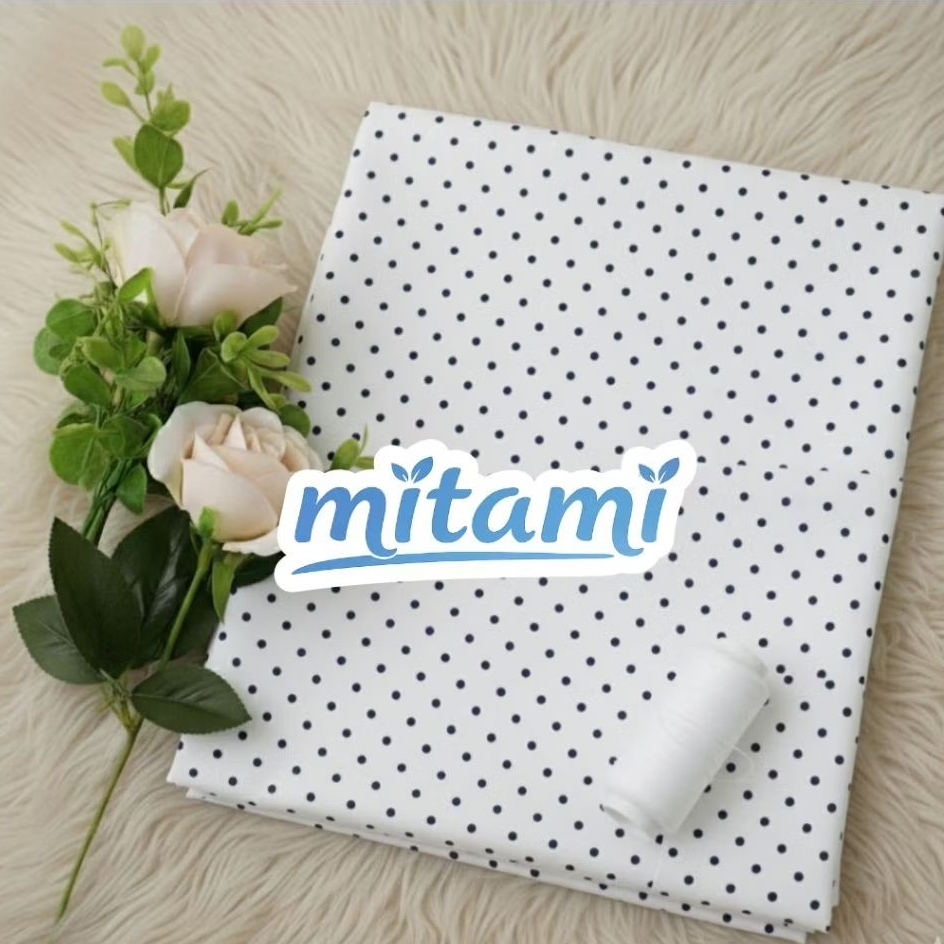 Kain Nasiji Crepe Motif Polkadot Hitam Putih – Bahan Jahit Dress, Blouse, Gamis, Hijab (Harga Kain P