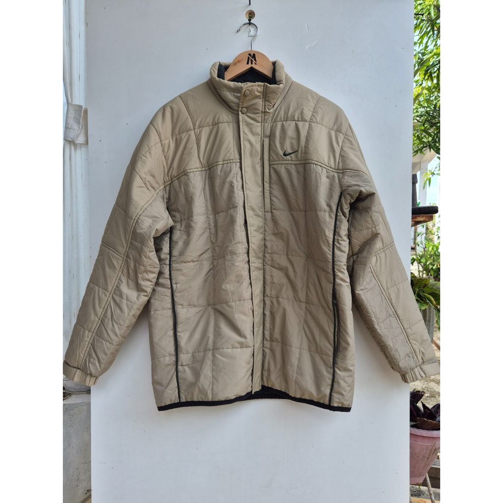 NIKE Y2K Light Puffer Jacket Swoosh Embroidered Vintage Jaket Gelembung Tipis