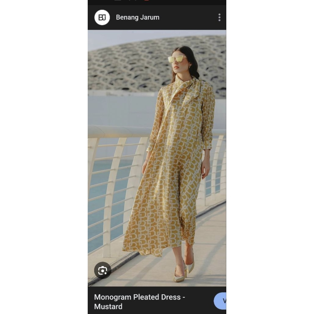 monogram benang jarum dress mustard