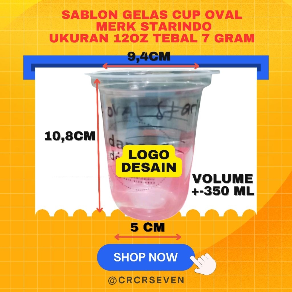sablon gelas cup oval custom minimal order mulai 200pcs 12oz 14oz 16oz merk starindo