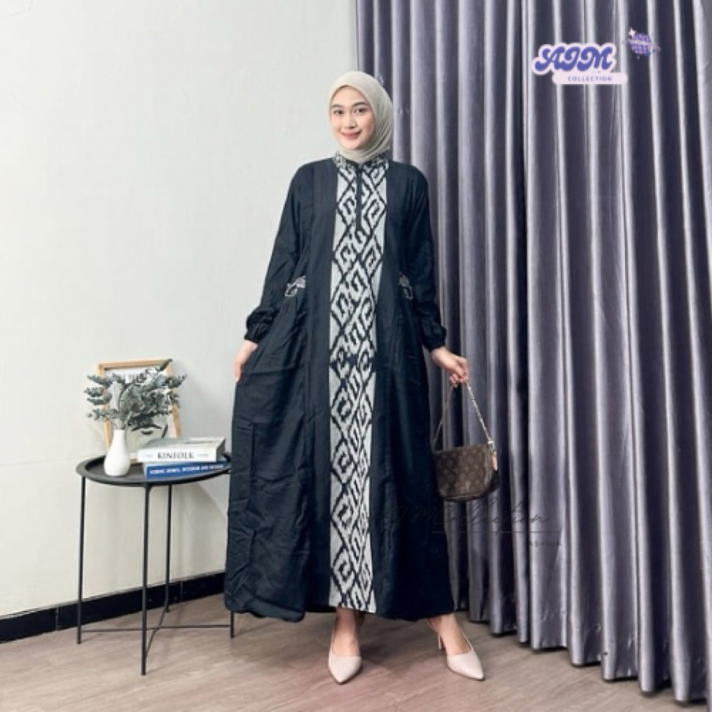 New Dress Gamis Twill Ori Etnik Mix Tenun Troso Premium Wanita Remaja Kondangan Mewah Gamis Tenun Et